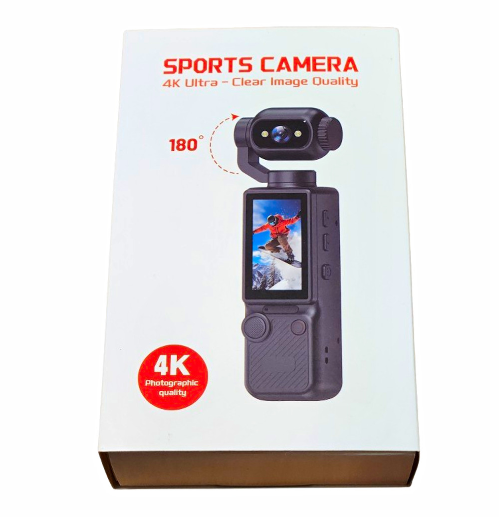 4K Sports Camera Handheld 180° Rotating Lens Night Vision 1.9in IPS Black
